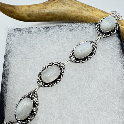 Vintage Rainbow Moonstone Toggle Bracelet Silver Bronze