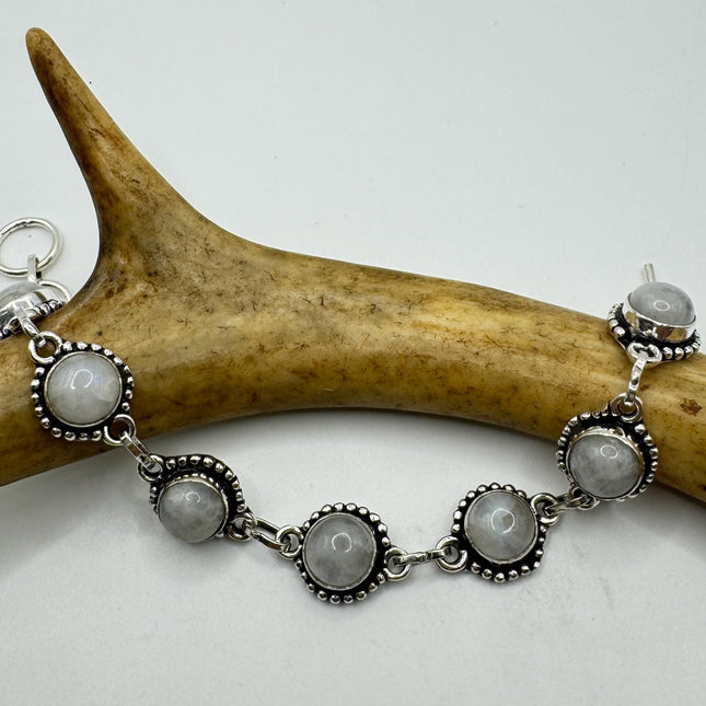 Vintage Rainbow Moonstone Toggle Bracelet Silver Bronze