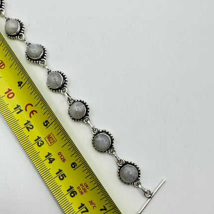 Vintage Rainbow Moonstone Toggle Bracelet Silver Bronze