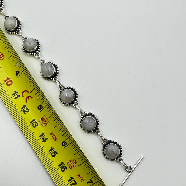 Vintage Rainbow Moonstone Toggle Bracelet Silver Bronze