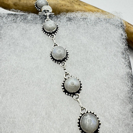 Vintage Rainbow Moonstone Toggle Bracelet Silver Bronze
