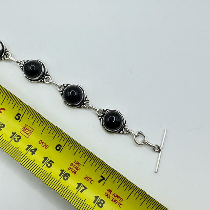 Vintage Black Onyx Toggle Bracelet Silver Bronze