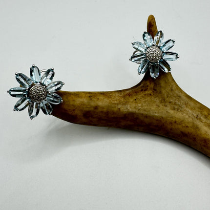 Vintage Blue Topaz Flower Earrings: Sterling Silver Studs