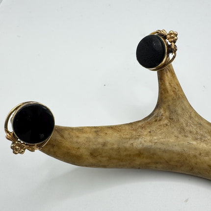 Vintage Black Onyx Screw Clip-On Earrings: Gold Filled Swirl Deco