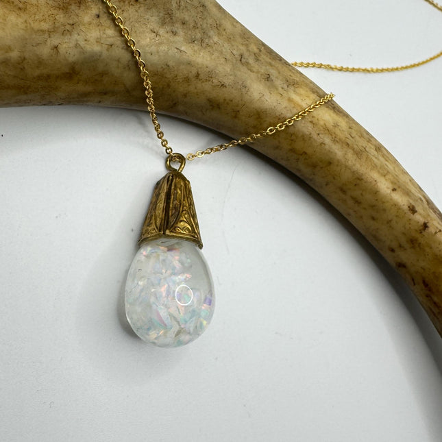 Vintage White Fire Floating Opal Necklace Gold Filled