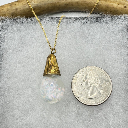 Vintage White Fire Floating Opal Necklace Gold Filled