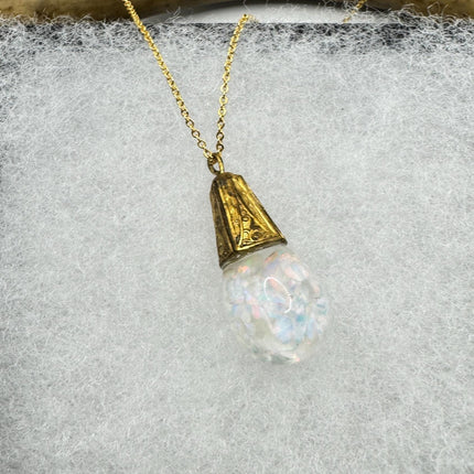 Vintage White Fire Floating Opal Necklace Gold Filled