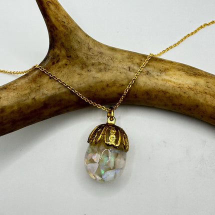 Vintage White Fire Floating Opal Necklace Gold Filled