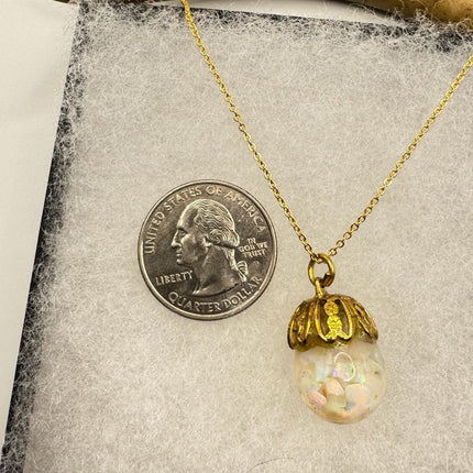 Vintage White Fire Floating Opal Necklace Gold Filled