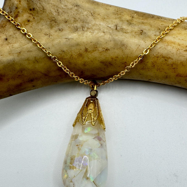 Vintage White Fire Floating Opal Necklace Gold Filled