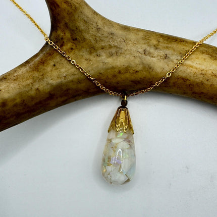 Vintage White Fire Floating Opal Necklace Gold Filled
