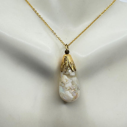 Vintage White Fire Floating Opal Necklace Gold Filled