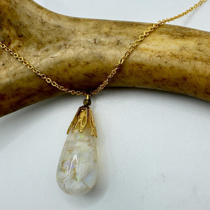Vintage White Fire Floating Opal Necklace Gold Filled