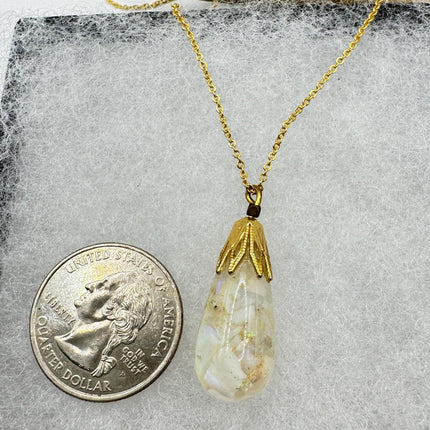 Vintage White Fire Floating Opal Necklace Gold Filled