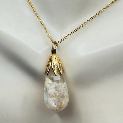 Vintage White Fire Floating Opal Necklace Gold Filled