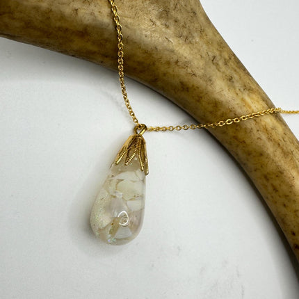 Vintage White Fire Floating Opal Necklace Gold Filled