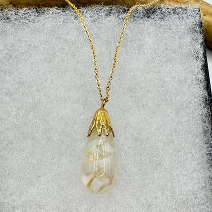 Vintage White Fire Floating Opal Necklace Gold Filled