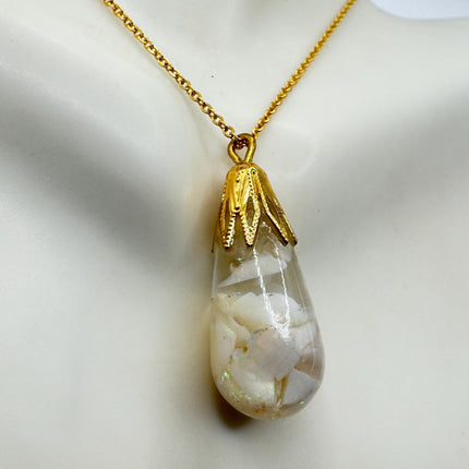 Vintage White Fire Floating Opal Necklace Gold Filled