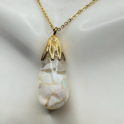Vintage White Fire Floating Opal Necklace Gold Filled