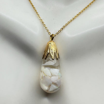 Vintage White Fire Floating Opal Necklace Gold Filled