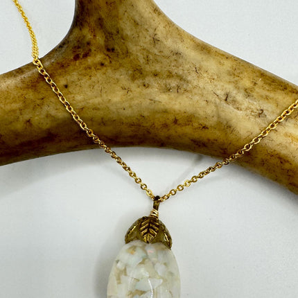 Vintage White Fire Floating Opal Necklace Gold Filled