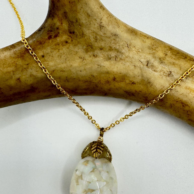 Vintage White Fire Floating Opal Necklace Gold Filled