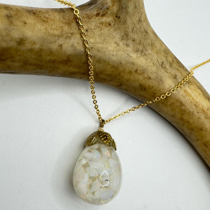 Vintage White Fire Floating Opal Necklace Gold Filled