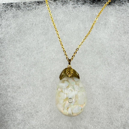 Vintage White Fire Floating Opal Necklace Gold Filled