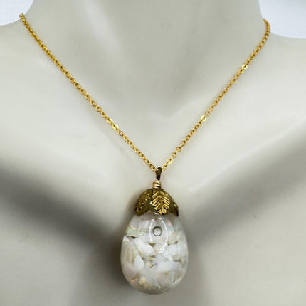 Vintage White Fire Floating Opal Necklace Gold Filled