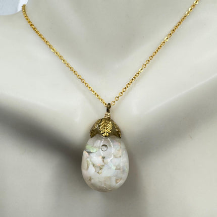 Vintage White Fire Floating Opal Necklace Gold Filled