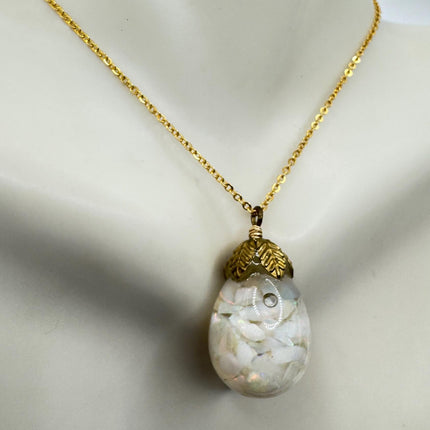 Vintage White Fire Floating Opal Necklace Gold Filled