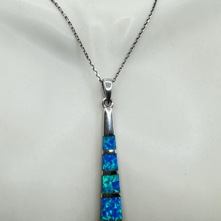 Vintage Blue Fire Opal Pendant Necklace 925 Sterling silver