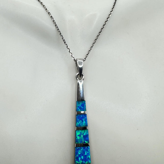 Vintage Blue Fire Opal Pendant Necklace 925 Sterling silver