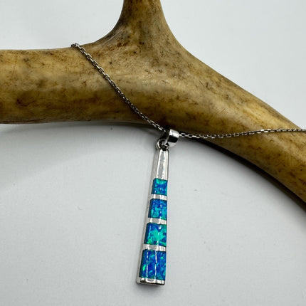 Vintage Blue Fire Opal Pendant Necklace 925 Sterling silver