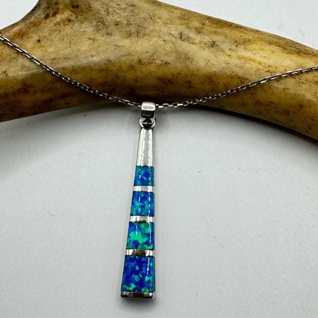 Vintage Blue Fire Opal Pendant Necklace 925 Sterling silver