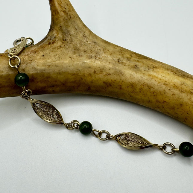Vintage Green Jade Gold Filled Bracelet - Minimal Everyday Layered Stacking - Dainty Simple Design