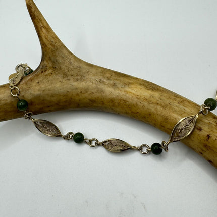 Vintage Green Jade Gold Filled Bracelet - Minimal Everyday Layered Stacking - Dainty Simple Design