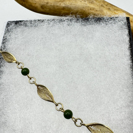 Vintage Green Jade Gold Filled Bracelet - Minimal Everyday Layered Stacking - Dainty Simple Design