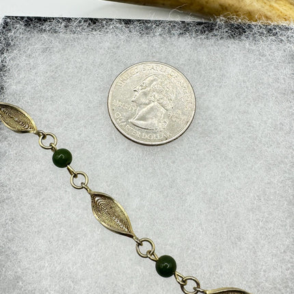 Vintage Green Jade Gold Filled Bracelet - Minimal Everyday Layered Stacking - Dainty Simple Design