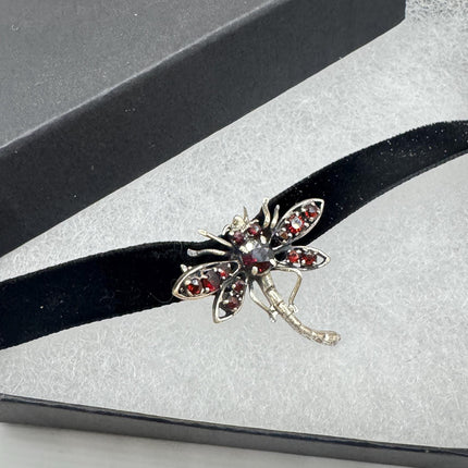 Vintage Bohemian Garnet Dragonfly Brooch Choker 925 Sterling Silver Pin