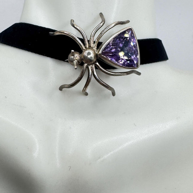 Vintage Sterling Silver Spider Brooch Amethyst Scatter Pin