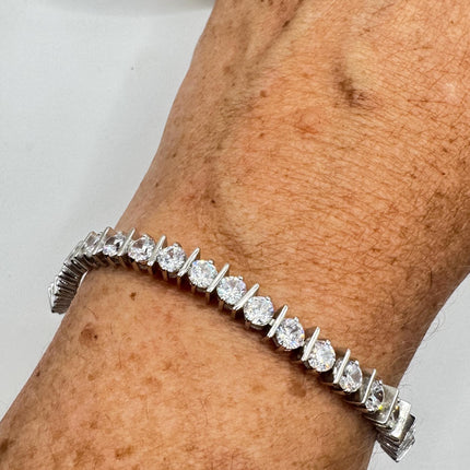 Vintage Cubic Zirconia Tennis Bracelet: 925 Sterling Silver Minimalist Gemstone