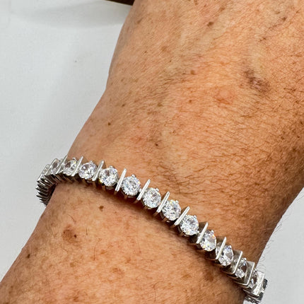 Vintage Cubic Zirconia Tennis Bracelet: 925 Sterling Silver Minimalist Gemstone