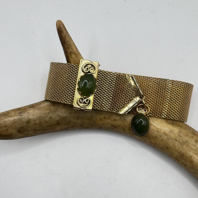 Vintage Green Jade Gold Filled Bracelet - Minimal Everyday Layered Stacking - Dainty Simple Design
