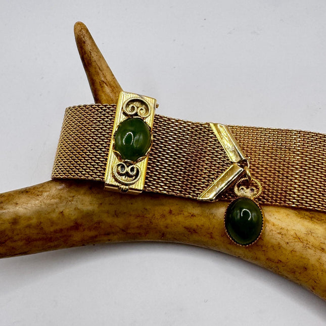 Vintage Green Jade Gold Filled Bracelet - Minimal Everyday Layered Stacking - Dainty Simple Design