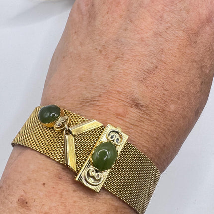 Vintage Green Jade Gold Filled Bracelet - Minimal Everyday Layered Stacking - Dainty Simple Design