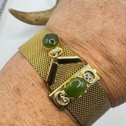 Vintage Green Jade Gold Filled Bracelet - Minimal Everyday Layered Stacking - Dainty Simple Design