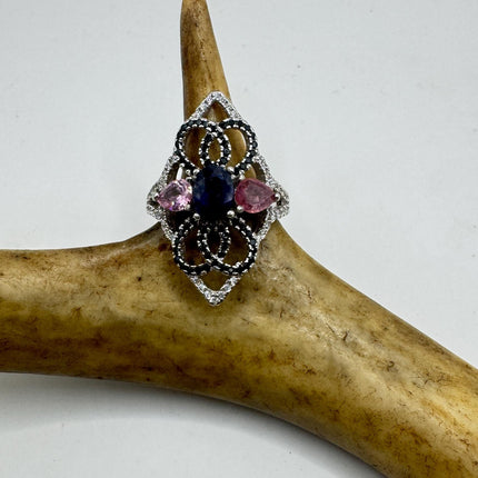 Vintage Blue Sapphire Ring: 925 Sterling Silver