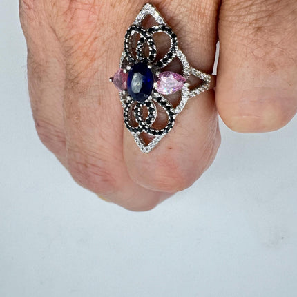 Vintage Blue Sapphire Ring: 925 Sterling Silver