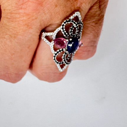 Vintage Blue Sapphire Ring: 925 Sterling Silver